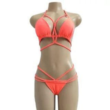 Load image into Gallery viewer, Strap knit button back bikini swimsuit with 14 colors