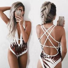 Load image into Gallery viewer, Leaf Print One Piece Beach Swimsuit Swimwear Bathing Monokini Push Up Padded Bikini