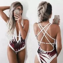 Load image into Gallery viewer, Leaf Print One Piece Beach Swimsuit Swimwear Bathing Monokini Push Up Padded Bikini