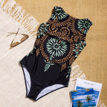 Load image into Gallery viewer, Retro print one-piece women swimsuit Sexy stretch female bodysuit
