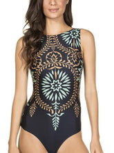 Load image into Gallery viewer, Retro print one-piece women swimsuit Sexy stretch female bodysuit