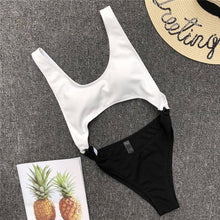 Load image into Gallery viewer, Black & White sexy High Waist One Piece swimwear Monokini