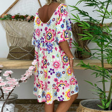 Load image into Gallery viewer, Bohemian Loose Flower Print Short-sleeved Ruffled Summer Mini Dress