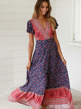Load image into Gallery viewer, Jastie Vintage Floral Print Maxi Dress Summer Short Sleeve V-Neck Wrap Dresses Casual Beach Long Dress Boho Chic Women Vestidos