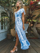 Load image into Gallery viewer, Jastie Vintage Floral Print Maxi Dress Summer Short Sleeve V-Neck Wrap Dresses Casual Beach Long Dress Boho Chic Women Vestidos