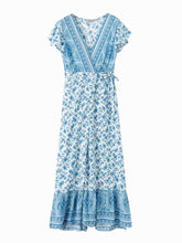 Load image into Gallery viewer, Jastie Vintage Floral Print Maxi Dress Summer Short Sleeve V-Neck Wrap Dresses Casual Beach Long Dress Boho Chic Women Vestidos