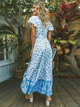 Load image into Gallery viewer, Jastie Vintage Floral Print Maxi Dress Summer Short Sleeve V-Neck Wrap Dresses Casual Beach Long Dress Boho Chic Women Vestidos