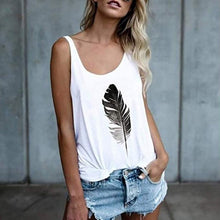 Load image into Gallery viewer, Women's Casual Sleeveless O-Neck Pullover Feather Print Tank Top Loose Vest T-Shirt