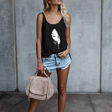 Load image into Gallery viewer, Women's Casual Sleeveless O-Neck Pullover Feather Print Tank Top Loose Vest T-Shirt