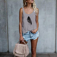 Load image into Gallery viewer, Women's Casual Sleeveless O-Neck Pullover Feather Print Tank Top Loose Vest T-Shirt