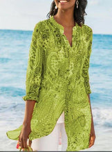 Load image into Gallery viewer, Plus Size Long Bohemian Jersey Nine Quarter Print Stand Regular Shirts