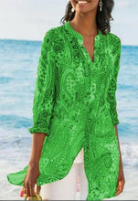 Load image into Gallery viewer, Plus Size Long Bohemian Jersey Nine Quarter Print Stand Regular Shirts