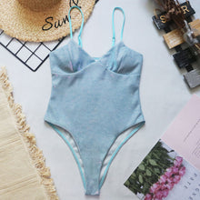 Load image into Gallery viewer, New Sexy Shiny High Cut Push Up One Piece Swimsuit Women Swimwear Female High Cut Monokini Bather Bathing Suit Swim Lady