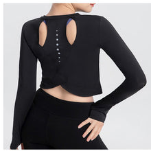 Load image into Gallery viewer, Sports Yoga Wear Women's Loose Slimming Blouse and Quick-drying Sportswear Solid Color Long-sleeved Yoga Wear with Hollow Back
