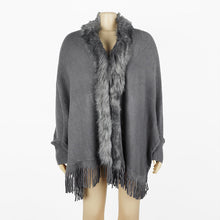 Load image into Gallery viewer, Tassel cloak shawl wool collar cloak solid color cardigan sweater