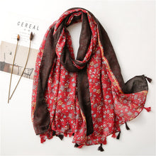 Load image into Gallery viewer, Women's cotton and linen feel flower scarf spring, summer and autumn shade shawl soft temperament