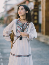 Load image into Gallery viewer, Ethnic style embroidered dress, heavy embroidery, sun protection, long sleeve, Vintage loose dress