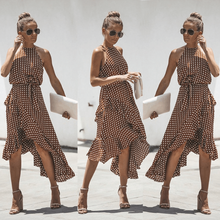 Load image into Gallery viewer, 3 Colors Summer Fashion Wave Point Lace Irregular Midi Dress