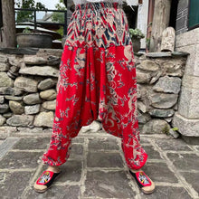 Load image into Gallery viewer, Ethnic style summer men's and women's same large crotch pants cotton and linen printed casual lantern trousers
