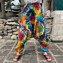 Load image into Gallery viewer, Ethnic style summer men's and women's same large crotch pants cotton and linen printed casual lantern trousers