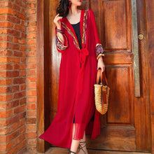 Load image into Gallery viewer, Ethnic style sunscreen cardigan women's thin desert hooded jacket embroidered retro chiffon beach blouse loose outside