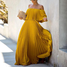 Load image into Gallery viewer, Women's long skirt sexy off-the-shoulder pleated chiffon evening dress