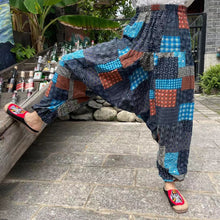 Load image into Gallery viewer, Ethnic style summer men's and women's same large crotch pants cotton and linen printed casual lantern trousers
