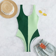 Load image into Gallery viewer, One-piece swimsuit contrast panels, pit strip fabric women's swimsuit beach vacation