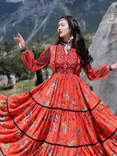 Load image into Gallery viewer, Retro ethnic style women's dress long sleeve midi dress