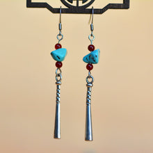Load image into Gallery viewer, Female Turquoise Earrings Ancient Earrings Tibetan Miao Silver Exotic Ethnic Minority Simple Daily Earrings