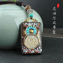Load image into Gallery viewer, Vintage Nepal Thangka God of wealth Buddha elephant god ebony Pendant Necklace exotic sweater chain