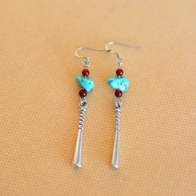 Load image into Gallery viewer, Female Turquoise Earrings Ancient Earrings Tibetan Miao Silver Exotic Ethnic Minority Simple Daily Earrings