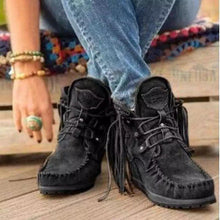 Load image into Gallery viewer, New winter products comfortable thick-soled fringed lace-up women's short boots snow boots