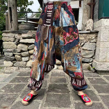 Load image into Gallery viewer, Ethnic style summer men's and women's same large crotch pants cotton and linen printed casual lantern trousers