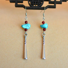 Load image into Gallery viewer, Female Turquoise Earrings Ancient Earrings Tibetan Miao Silver Exotic Ethnic Minority Simple Daily Earrings