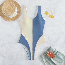Load image into Gallery viewer, One-piece swimsuit contrast panels, pit strip fabric women's swimsuit beach vacation