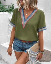 Load image into Gallery viewer, Women's V-neck lace casual solid color shirt