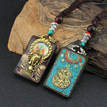 Load image into Gallery viewer, Vintage Nepal Thangka God of wealth Buddha elephant god ebony Pendant Necklace exotic sweater chain