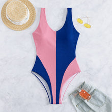 Load image into Gallery viewer, One-piece swimsuit contrast panels, pit strip fabric women's swimsuit beach vacation