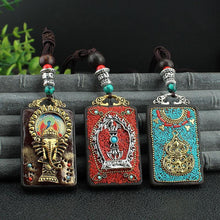 Load image into Gallery viewer, Vintage Nepal Thangka God of wealth Buddha elephant god ebony Pendant Necklace exotic sweater chain