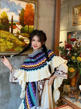 Load image into Gallery viewer, Bohemian vintage wear photo shawl women's outer with ethnic style vacation tassel plus thick warm cape cape