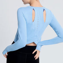 Load image into Gallery viewer, Sports Yoga Wear Women's Loose Slimming Blouse and Quick-drying Sportswear Solid Color Long-sleeved Yoga Wear with Hollow Back