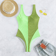 Load image into Gallery viewer, One-piece swimsuit contrast panels, pit strip fabric women's swimsuit beach vacation