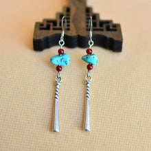 Load image into Gallery viewer, Female Turquoise Earrings Ancient Earrings Tibetan Miao Silver Exotic Ethnic Minority Simple Daily Earrings