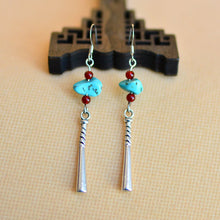 Load image into Gallery viewer, Female Turquoise Earrings Ancient Earrings Tibetan Miao Silver Exotic Ethnic Minority Simple Daily Earrings