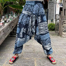 Load image into Gallery viewer, Ethnic style summer men's and women's same large crotch pants cotton and linen printed casual lantern trousers