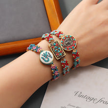 Load image into Gallery viewer, Tibetan ethnic style Nepalese beads hand string retro diagonal knot colorful rope pure hand woven bracelet
