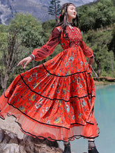 Load image into Gallery viewer, Retro ethnic style women's dress long sleeve midi dress