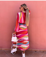 Load image into Gallery viewer, Holiday long-sleeved print maxi dress