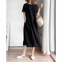 Load image into Gallery viewer, Cotton and linen solid color plus size dress women's summer loose Japanese mid-length skirt women